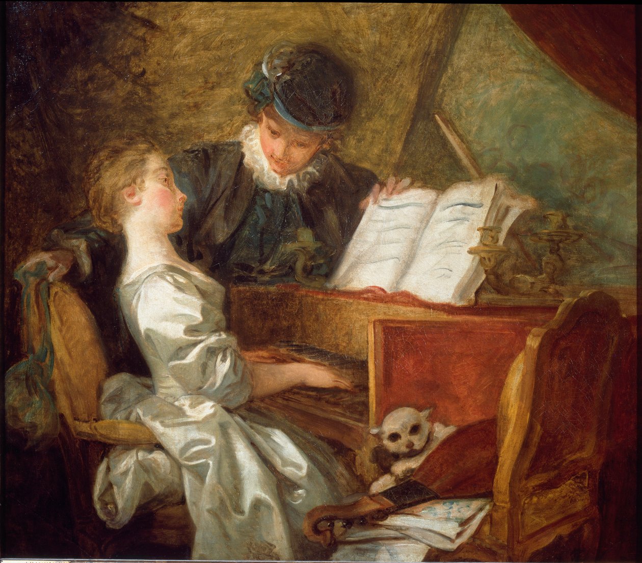 Musiklektionen (olie på lærred af Jean Honore Fragonard