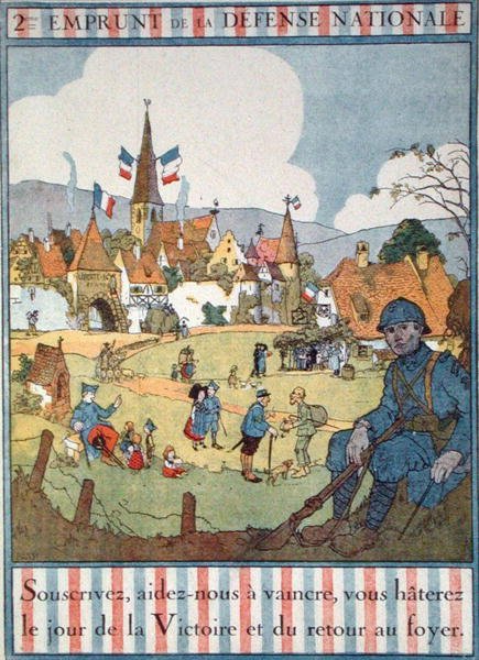 Plakat, der reklamerer for det andet nationale forsvarslån (farve litho) af Jean Jacques Waltz