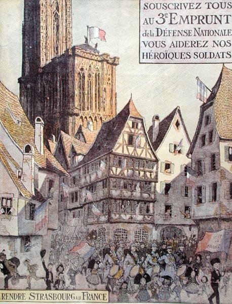 Plakat, der reklamerer for det tredje nationale forsvarslån, udstedt til fordel for Alsace, Første Verdenskrig af Jean Jacques Waltz