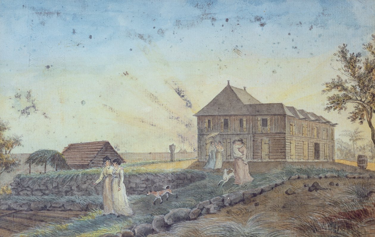 Familie på tur, Ile de la Reunion, ca. 1813 af Jean Joseph Patu de Rosemont