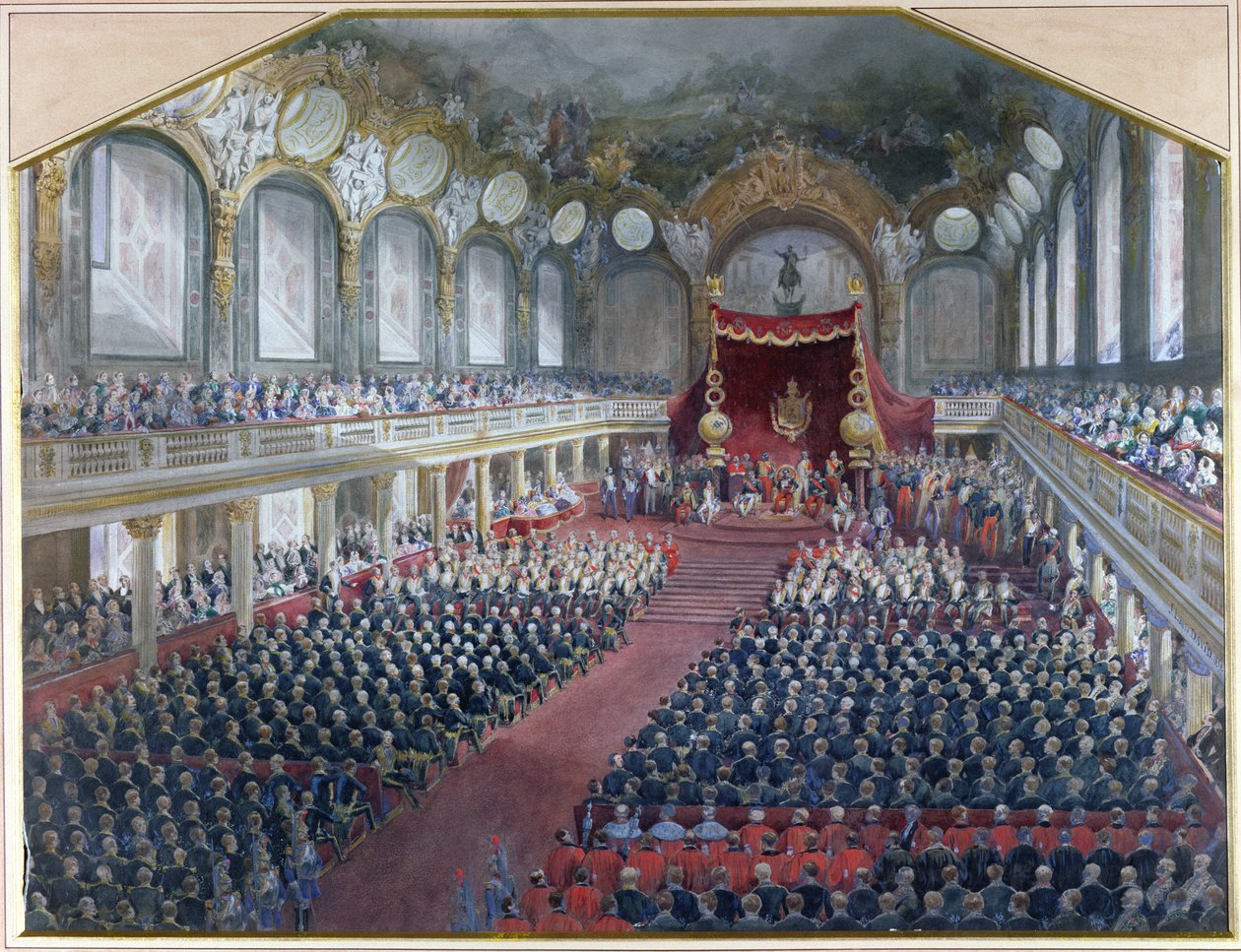 Åbning af den lovgivende samling i Louvres tronsal af Napoleon III den 7. februar 1859 (wc på papir) af Jean Louis David