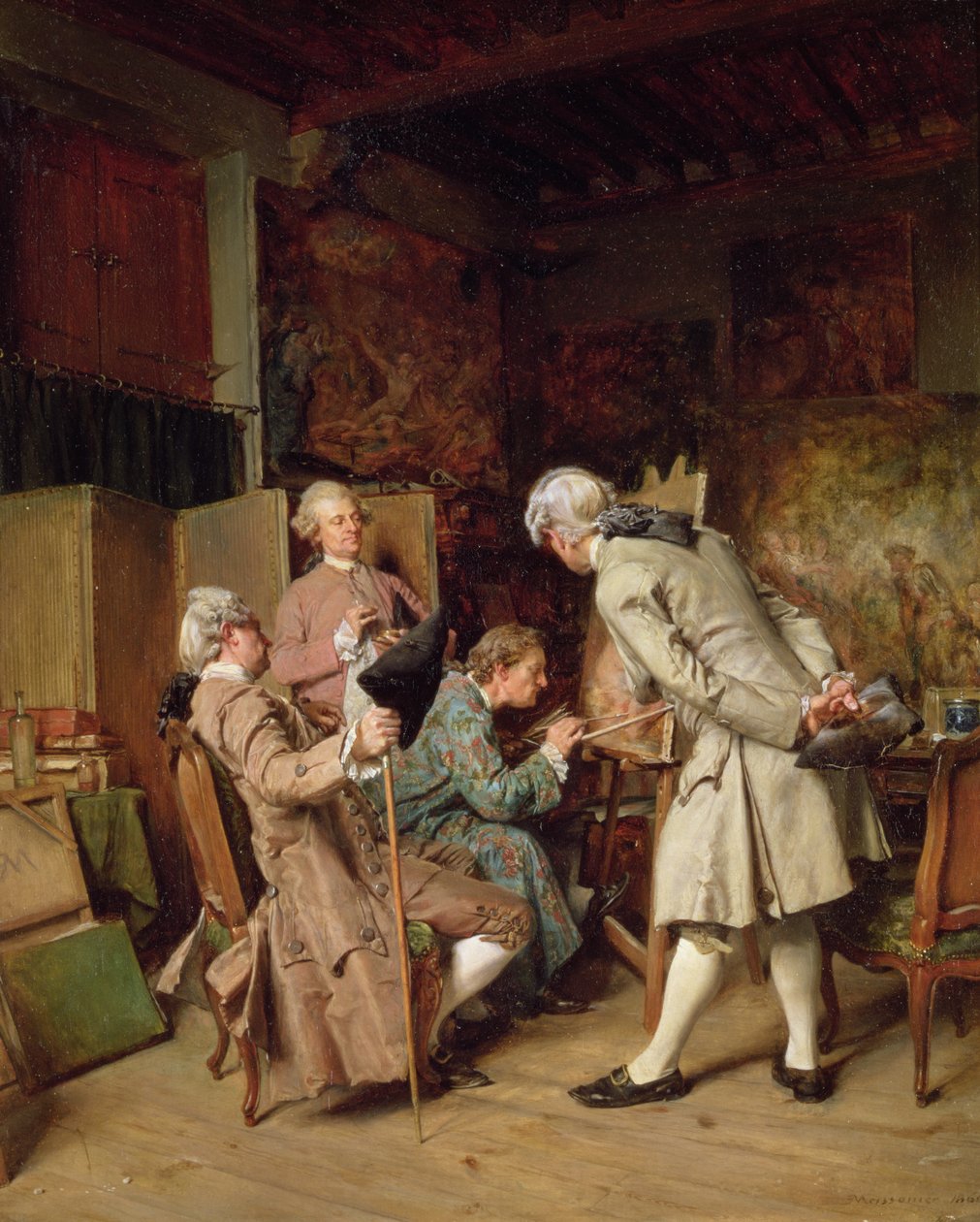 The Art Lovers, or The Painter, 1860 (panel) af Jean Louis Ernest Meissonier