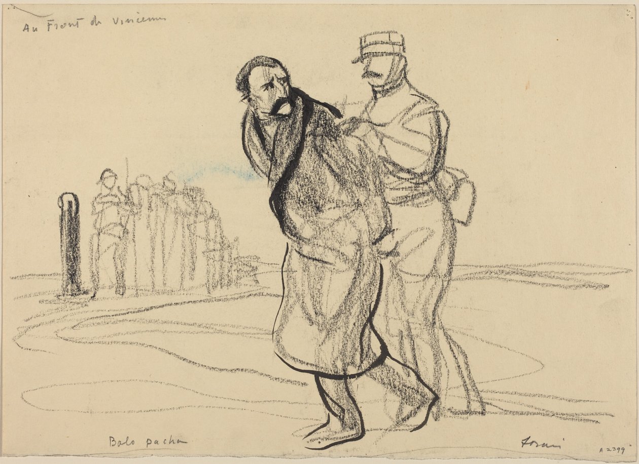Ved Vincennes-fronten. Bolo pacha, ca. 1914-1919 (kul på papir) af Jean-Louis & Caran D