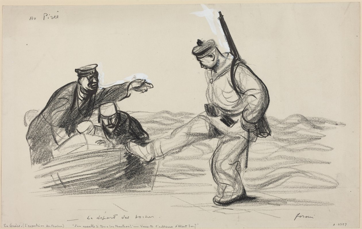 Au Piree. -Le départ des boches, ca. 1914-1919 (tegning) af Jean-Louis & Caran D