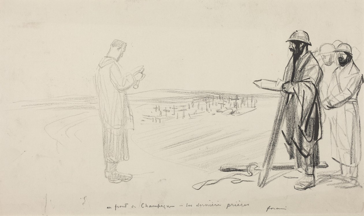 Ved Champagnefronten - De sidste bønner, ca. 1914-1919 (sort blæk på papir) af Jean-Louis & Caran D