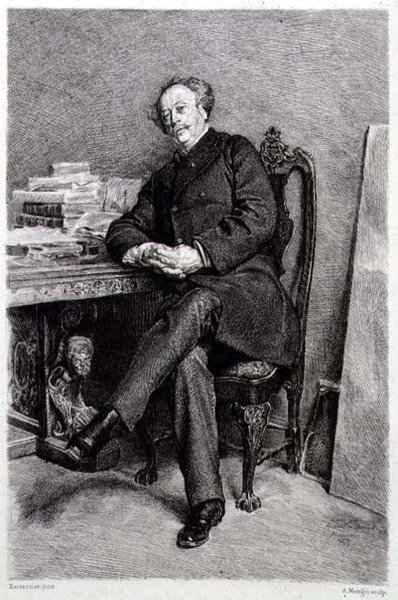 Alexandre Dumas fils (1824-95), fransk romanforfatter og dramatiker, graveret af A Mongin (stik) af Jean Louis Ernest (after) Meissonier
