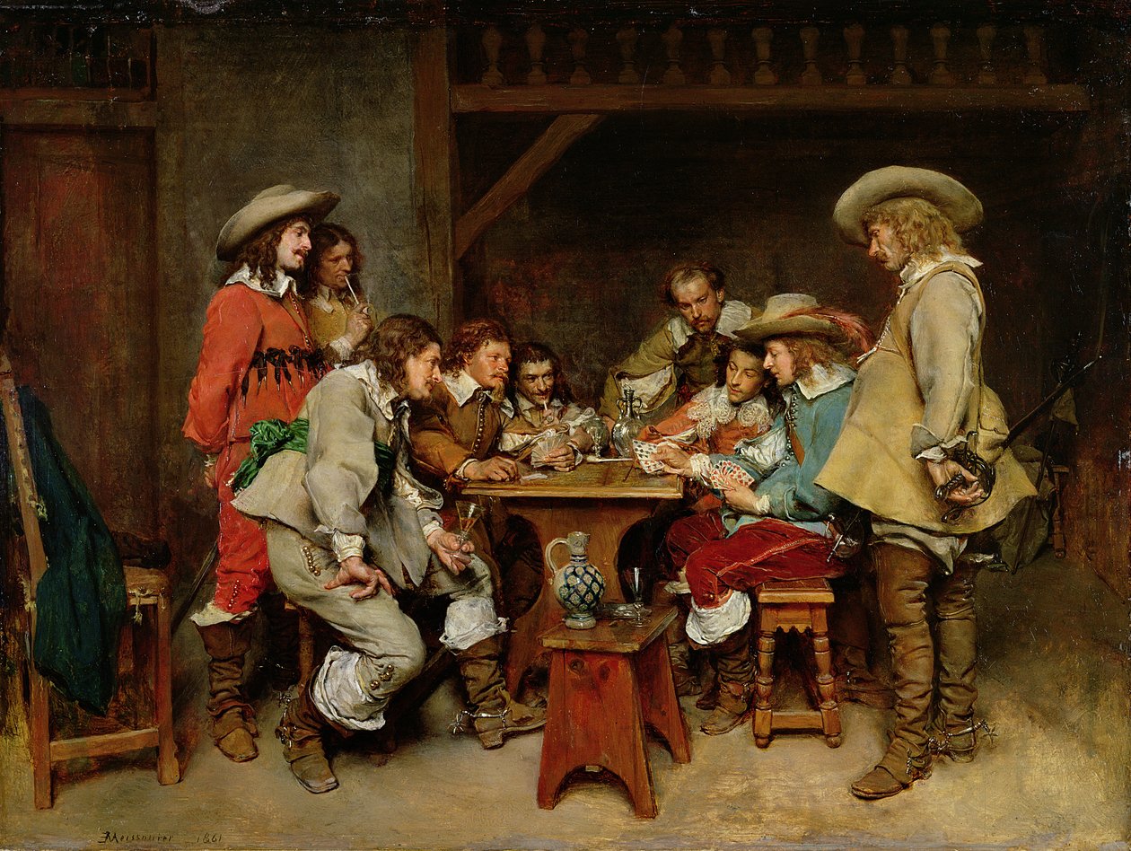 Uskyldige og kortspidsere: Et spil om Piquet af Jean Louis Ernest (after) Meissonier
