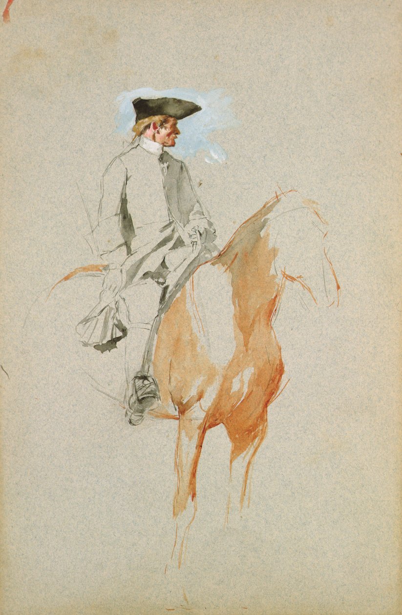 Rytter med en tricorn hat (akvarel, pen og blæk) af Jean Louis Ernest Meissonier