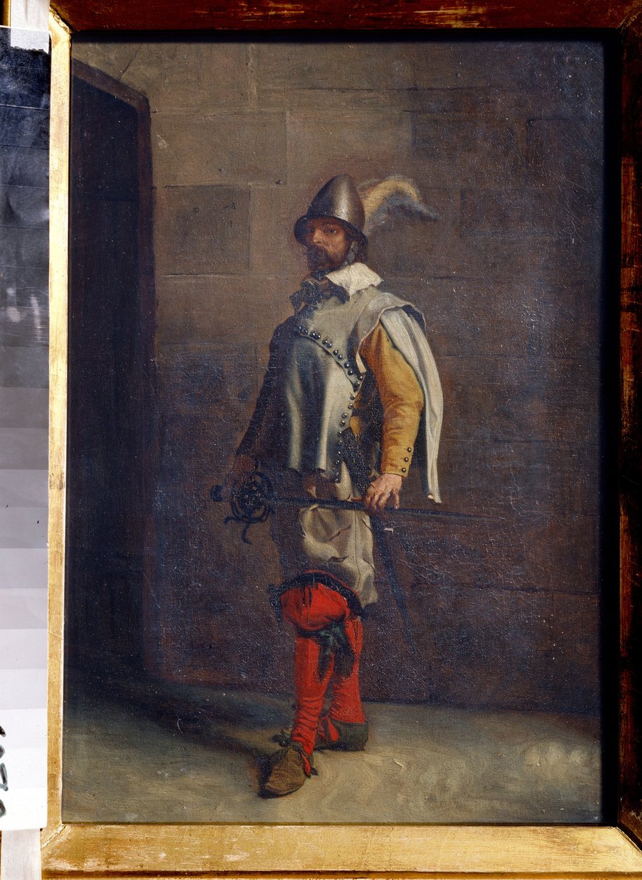 Huguenot (En Huguenot). Protestantisk fransk calvinist under religionskrigene. Maleri af Ernest Jean Louis Meissonier (1815-1891). Olie på lærred. fransk kunst. Statens kunstmuseum, Tula (Tulas Nationalmuseum, Rusland) af Jean Louis Ernest Meissonier