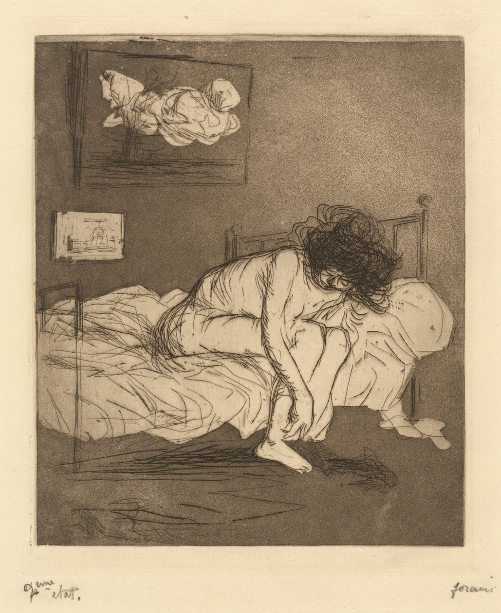 Kvinde, der tager sine strømper på (Woman Putting On Her Stockings) af Jean-Louis Forain