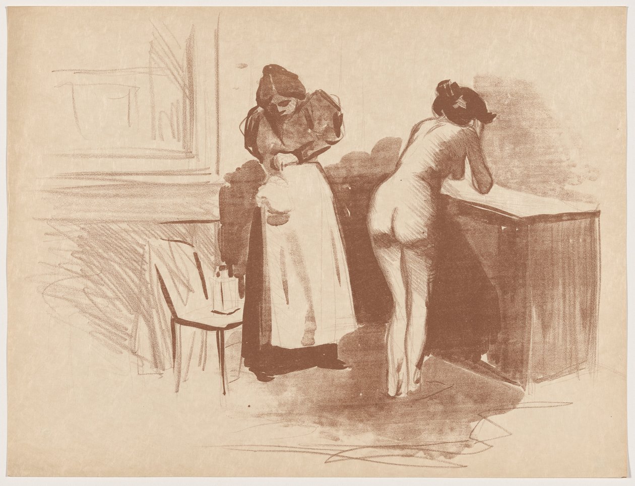 Friktion med en handske af hestehår (Massage med en handske af hestehår) af Jean-Louis Forain