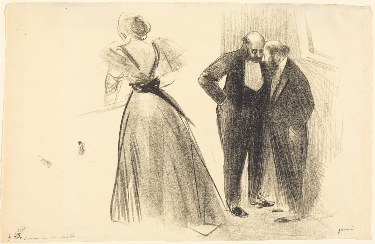 Tre tegninger på et ark af Jean-Louis Forain