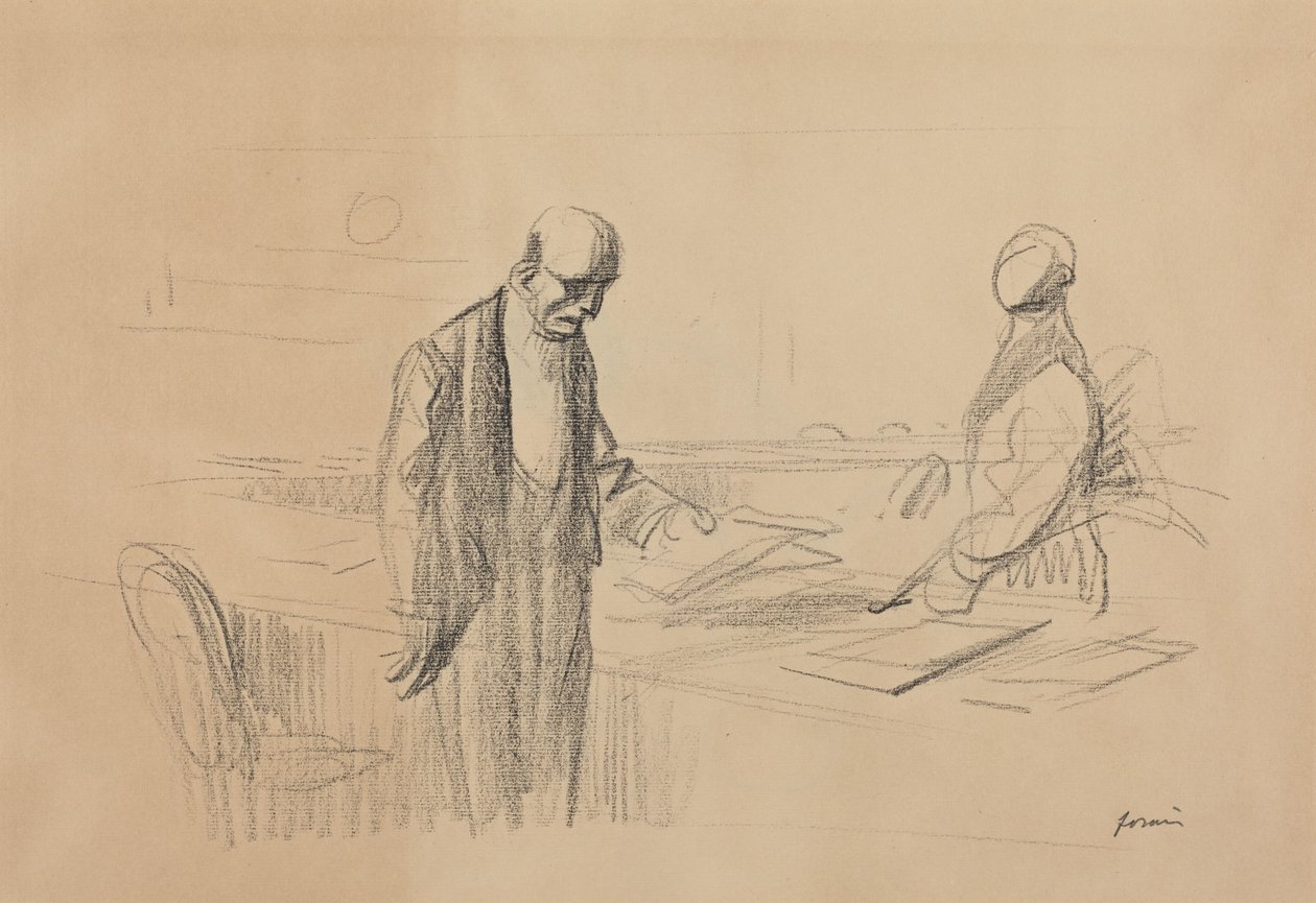 a) På konferencen (forsiden); b) Liggende figur (bagsiden) af Jean-Louis Forain