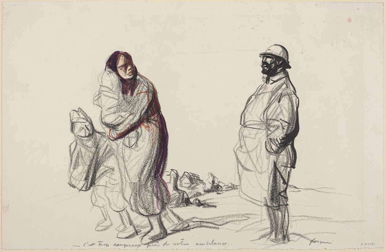 a) Det er for farligt nær din ambulance (forside); b) Studie af mor og børn (bagside) af Jean-Louis Forain