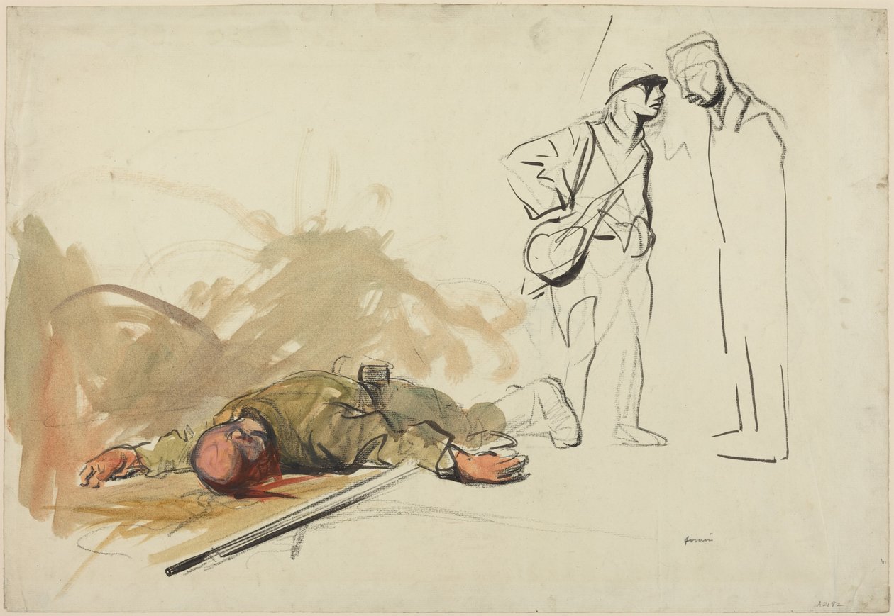 a) Død tysk soldat (forsiden); b) Soldatens hoved (bagsiden) af Jean-Louis Forain