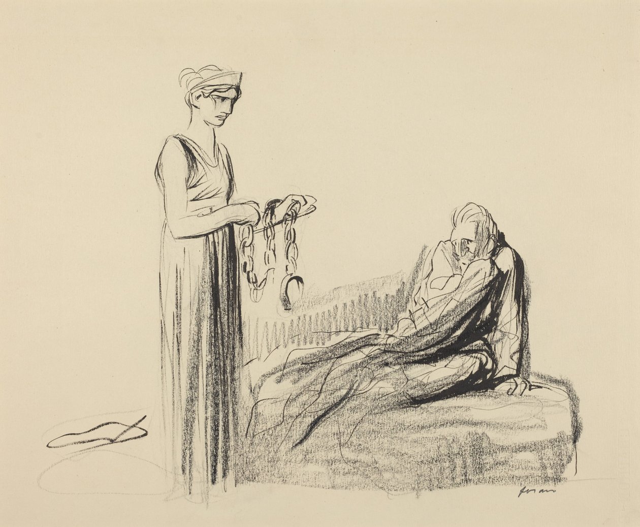 a) Lænker (forside); b) Flere figurer (bagside) af Jean-Louis Forain