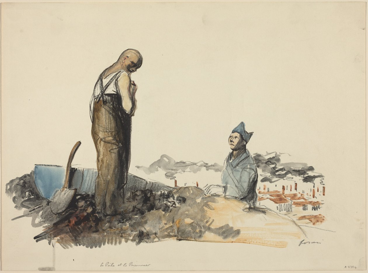 a) Le Poilu et Prisonnier (Poilu og fangen) (forsiden); b) Studie af en fange (bagsiden) af Jean-Louis Forain