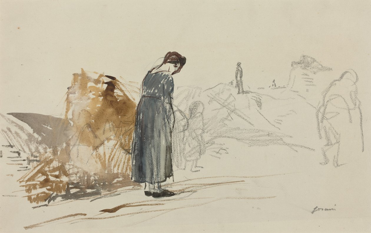 a) Tyskerne er rejst (forside); b) Skitse af en mand (bagside) af Jean-Louis Forain