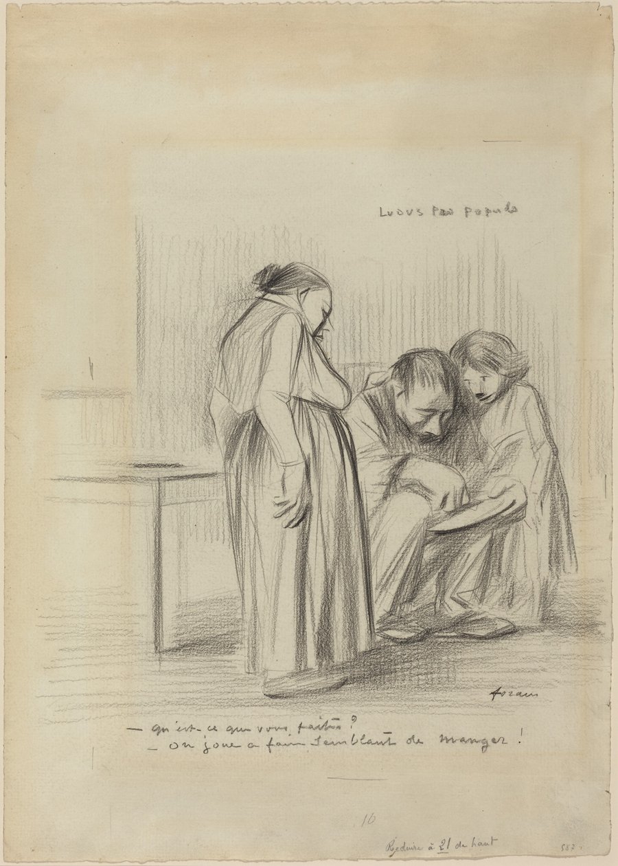 a) Spil for folket (forsiden); b) Mandshoved (bagsiden) af Jean-Louis Forain