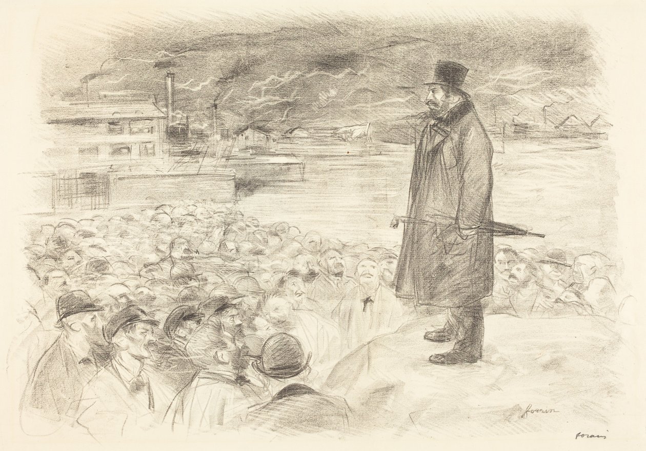 a) Strejkescene (tredje planche) (forside); b) Uden titel (bagside) af Jean-Louis Forain