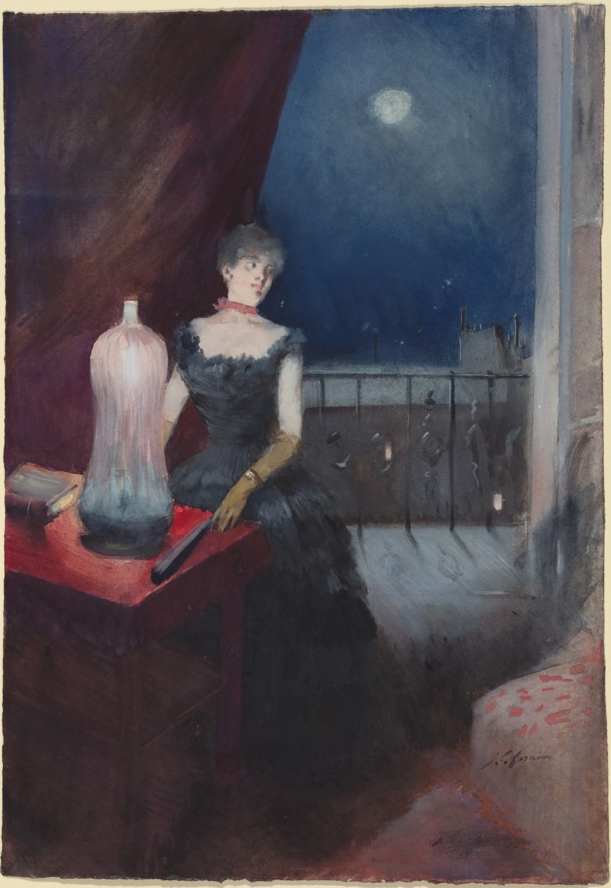 a) Stående kvinde med vifte (recto); b) Studie af en mand og en kvinde (verso) af Jean-Louis Forain