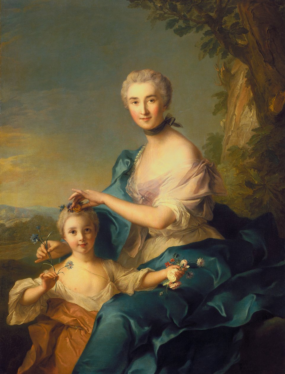 Madame Crozat De Thiers og hendes datter (olie på lærred) af Jean Marc Nattier