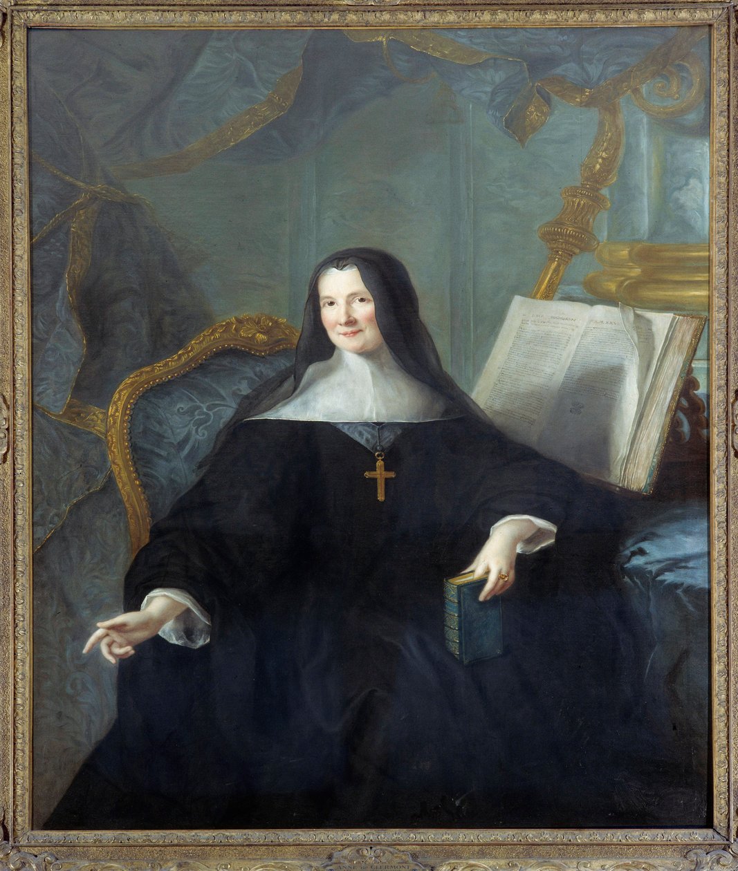 Portræt af Anne Geyssans de Clermont-Chatte (Clermont Chatte), Abbedisse af Chelles (d. 1789) Maleri af Jean Marc (Jean-Marc) Nattier (1685-1766) Søn 1,46x1,14 m - Portræt af Anne Geyssans de Clermont -Chatte (Clermont Chatte), Abbedisse i Chelles (døde i  af Jean Marc Nattier