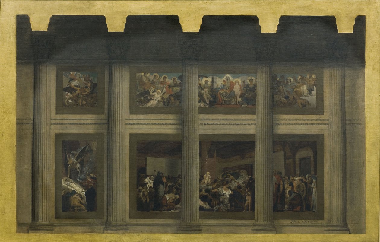 Skitse til Pantheon: The Death of Saint Genevieve, mellem 1876 og 1885 (olie på lærred) af Jean Paul Laurens