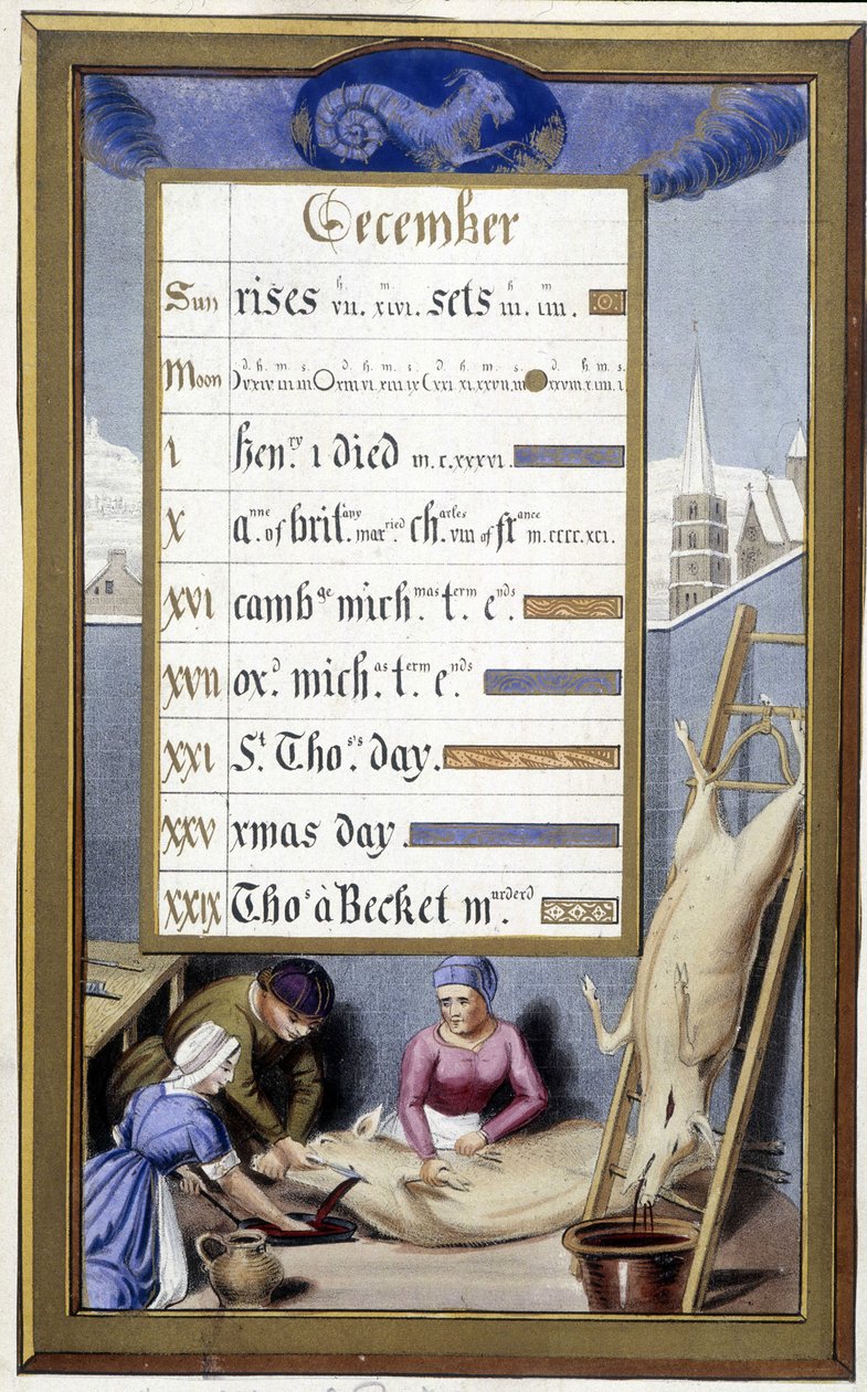 December og Stenbukkens tegn: vi dræber grisen - Facsimile of the Hours of Anne of Bretagne af Jean Bourdichon af Jean (after) Bourdichon