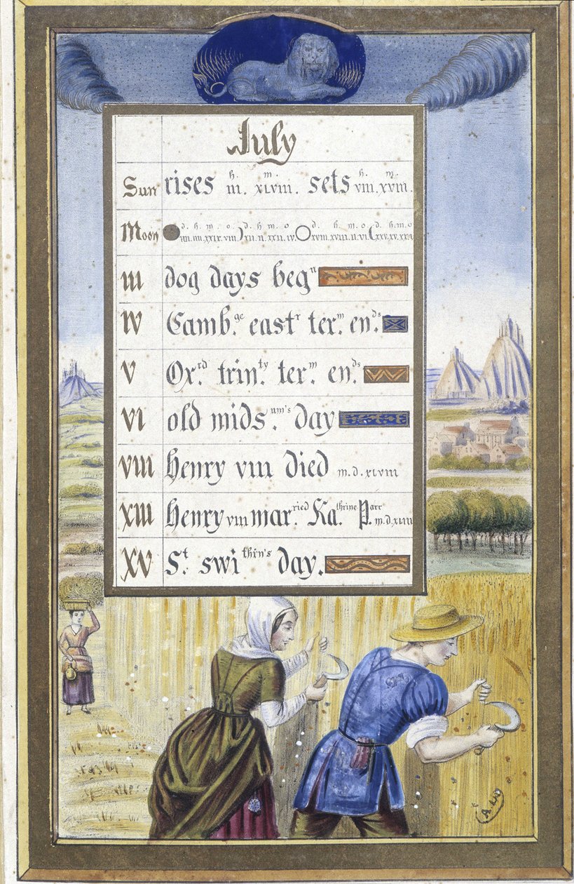 Juli: høsten (løven) - faksimile af Anne af Bretagnes timer, af Jean Bourdichon af Jean (after) Bourdichon