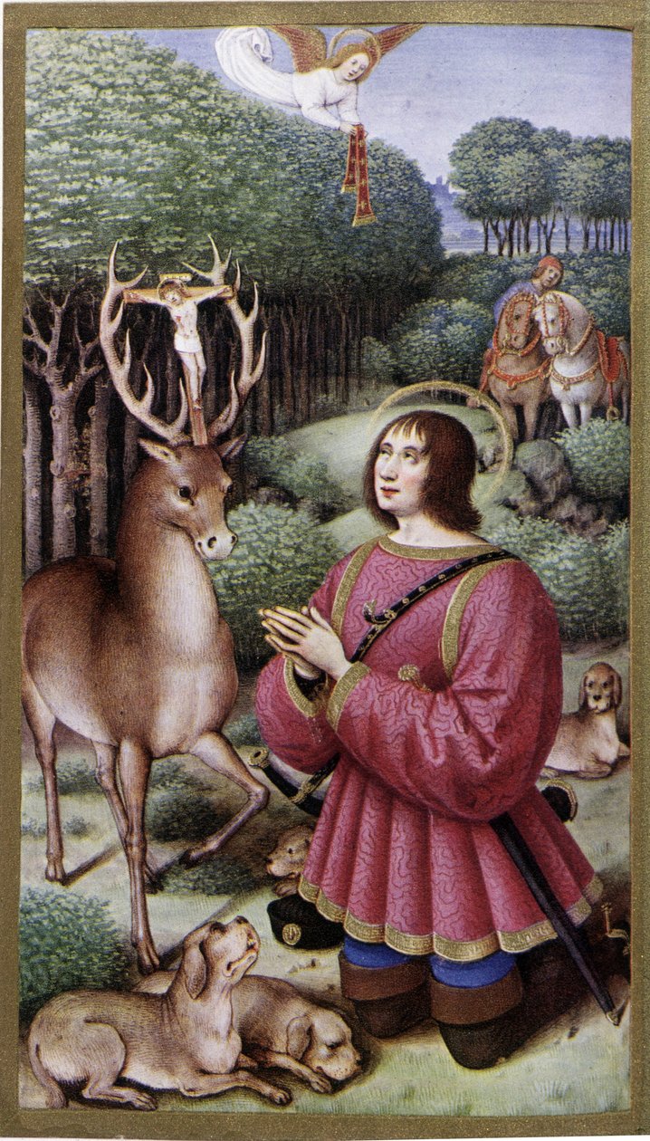 Saint Hubert - Miniature af Jean Bourdichon, faksimile af "" Hours of Anne de Bretagne"" af Jean (after) Bourdichon