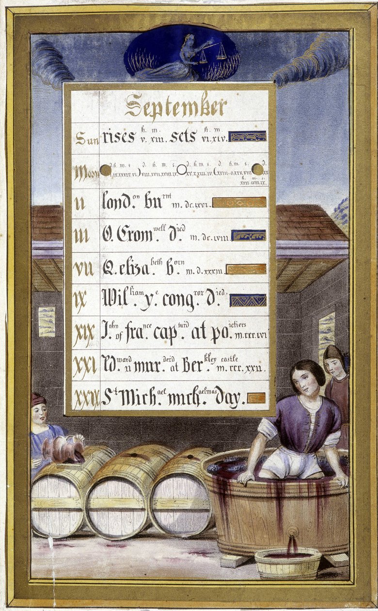 September: høsten og jomfruens tegn - i "" Facsimile of the Hours of Anne of Bretagne"" af Jean Bourdichon af Jean (after) Bourdichon