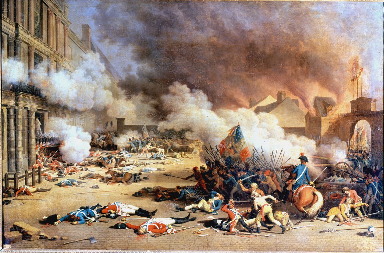 Taget fra Palais des Tuileries, karrusellens gårdhave, 10. august af Jean (after) Duplessis Bertaux