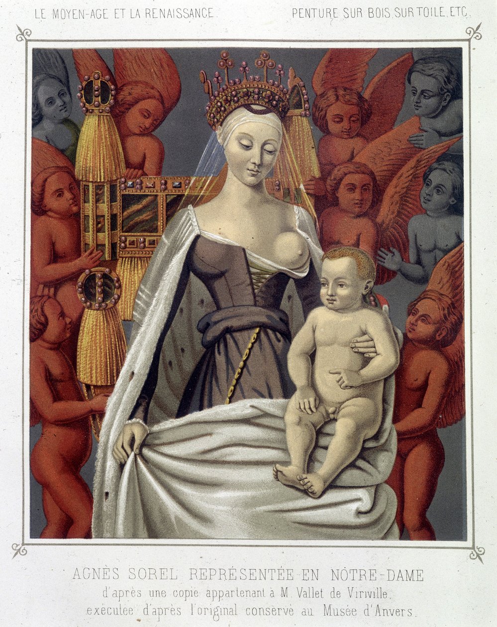 Agnes Sorel (1422-1450) (Lady of Beaute sur Marne) (Beaute-sur-Marne) repræsenteret i Notre Dame af Jean (after) Fouquet