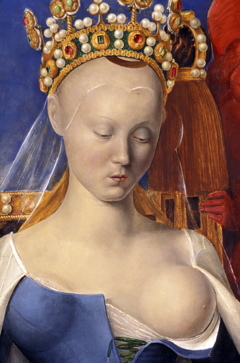Detalje af den ammende jomfru afbildet som Agnes Sorel (efter jomfruen fra Antwerpen, af Jean Fouquet, ca. 1452-1455) af Jean (after) Fouquet