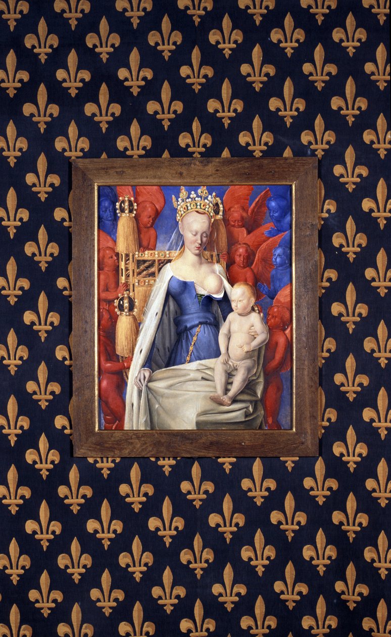 Den ammende jomfru i hermelinfrakke afbildet som Agnes Sorel - (efter Jomfruen af Antwerpen, af Jean Fouquet, ca. 1452-1455) af Jean (after) Fouquet