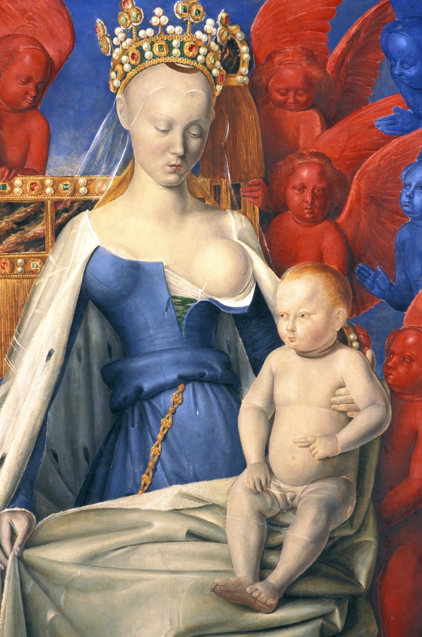 Den ammende jomfru i hermelinfrakke afbildet som Agnes Sorel - detalje - (efter Jomfruen af Antwerpen, af Jean Fouquet, ca. 1452-1455) af Jean (after) Fouquet