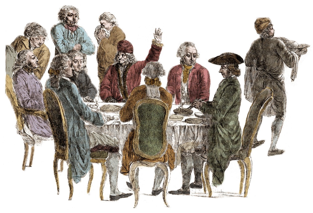 Filosoffernes middag - Voltaire (Francois Marie Arouet dit af Jean (after) Huber