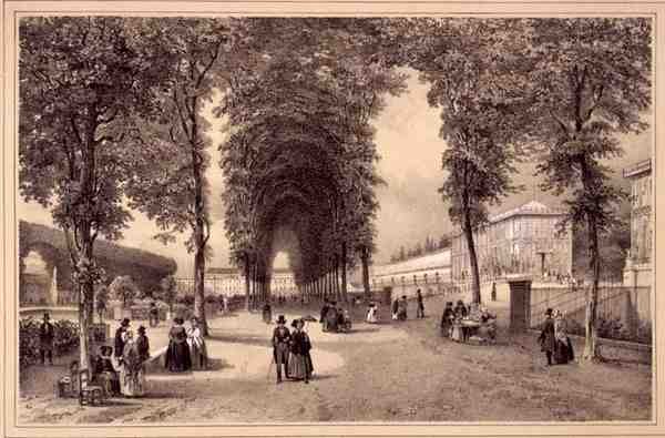 A View of the Jardins des Plantes, udgivet af Auguste Bry (litho) af Jean (after) Jacottet