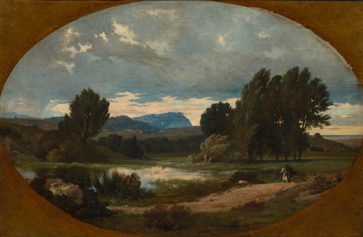 Landskab med rytter på hvid hest af Jean Achille Benouville