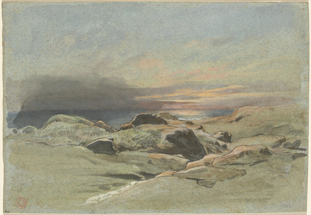 Solnedgang fra en klippekyst af Jean Achille Benouville