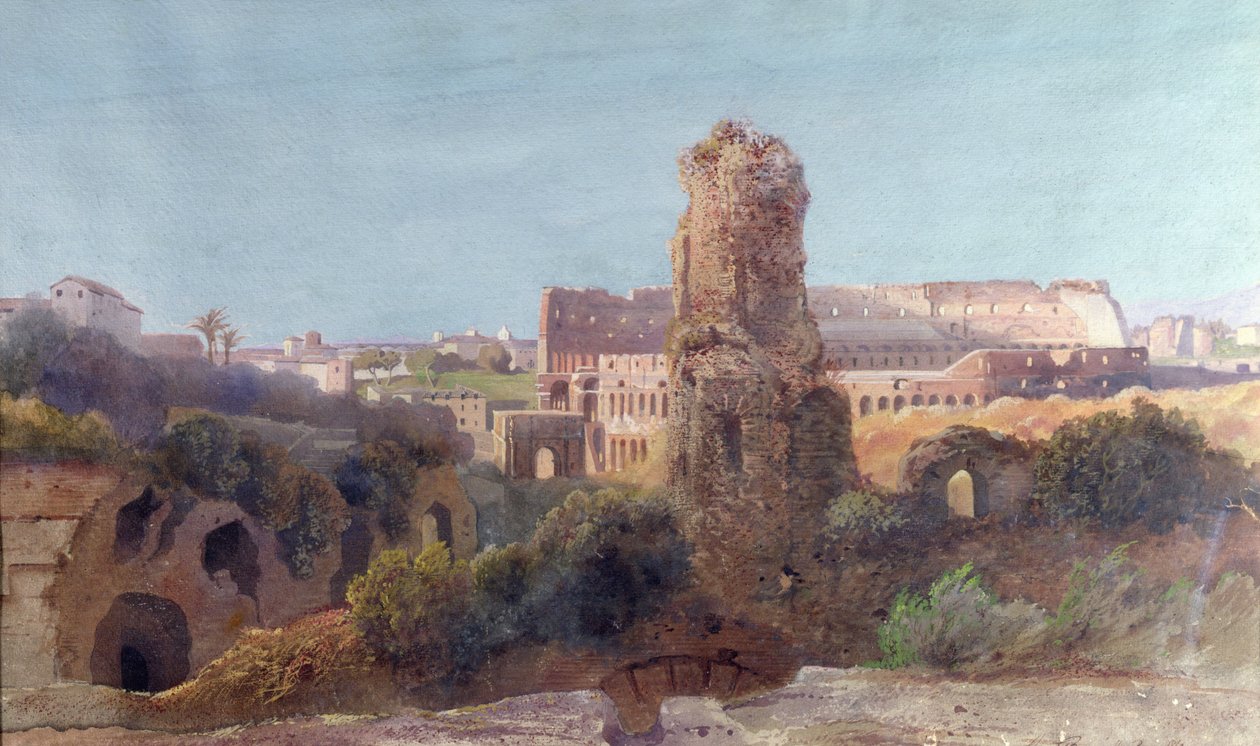Udsigt over Rom og Colosseum af Jean Achille Benouville