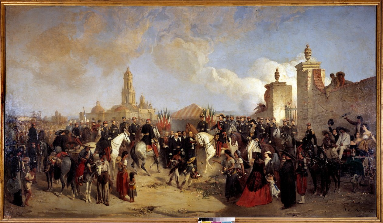 Ekspedition af Mexico (1861-1867): "" Indtrådte i den franske ekspeditionsstyrke i Mexico City den 10/06/1863, General Forey modtager fra Prefet Azcarte byens nøgler""" Maleri af Jean Adolphe Beauce (1818-1875) 1868 søn. 2,15x3,75 m . af Jean Adolphe Beauce