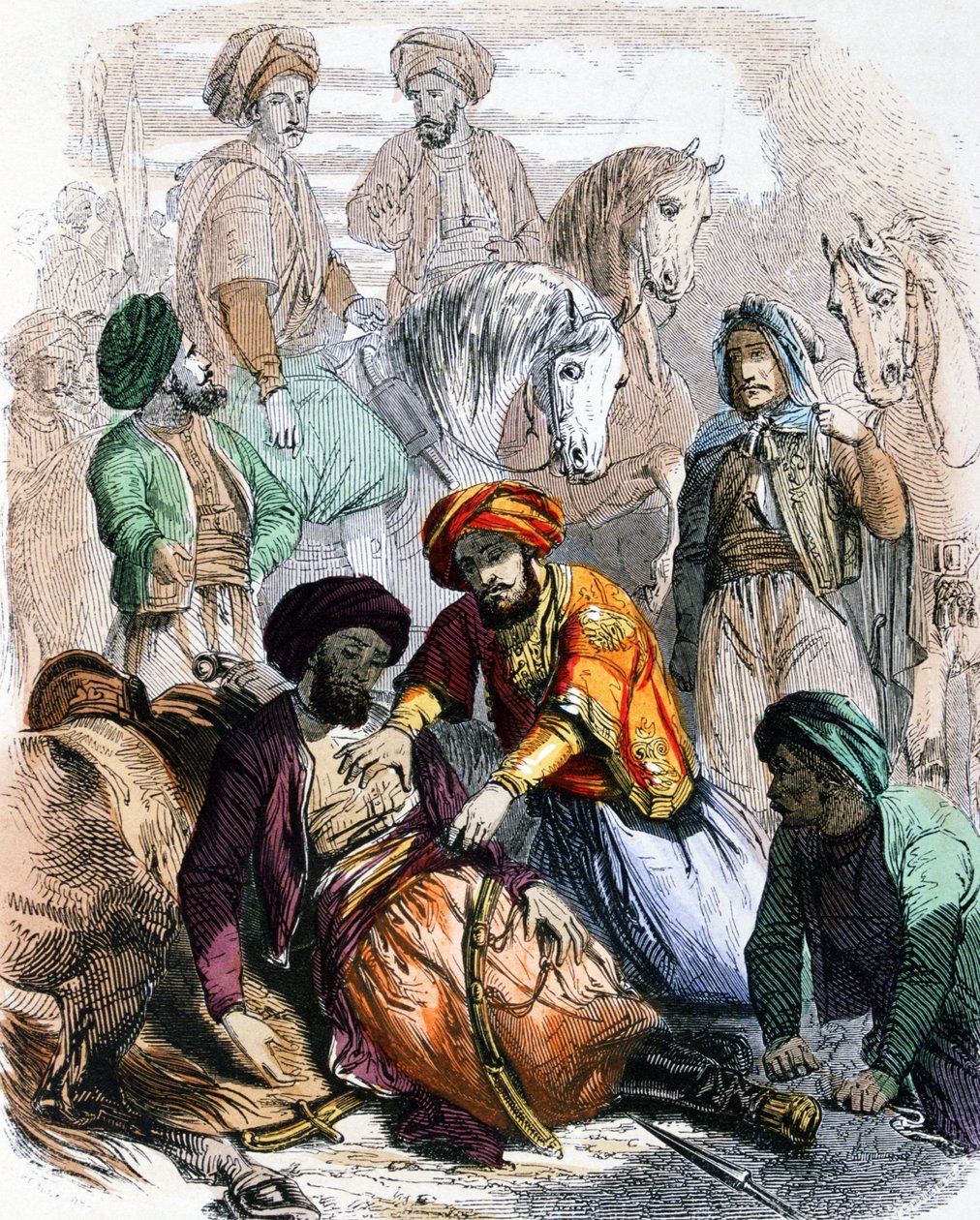 Ibrahim Pasha (1789-1848) velsigner en døende soldat under felttoget mod wahhabitterne. af Jean Adolphe Beauce