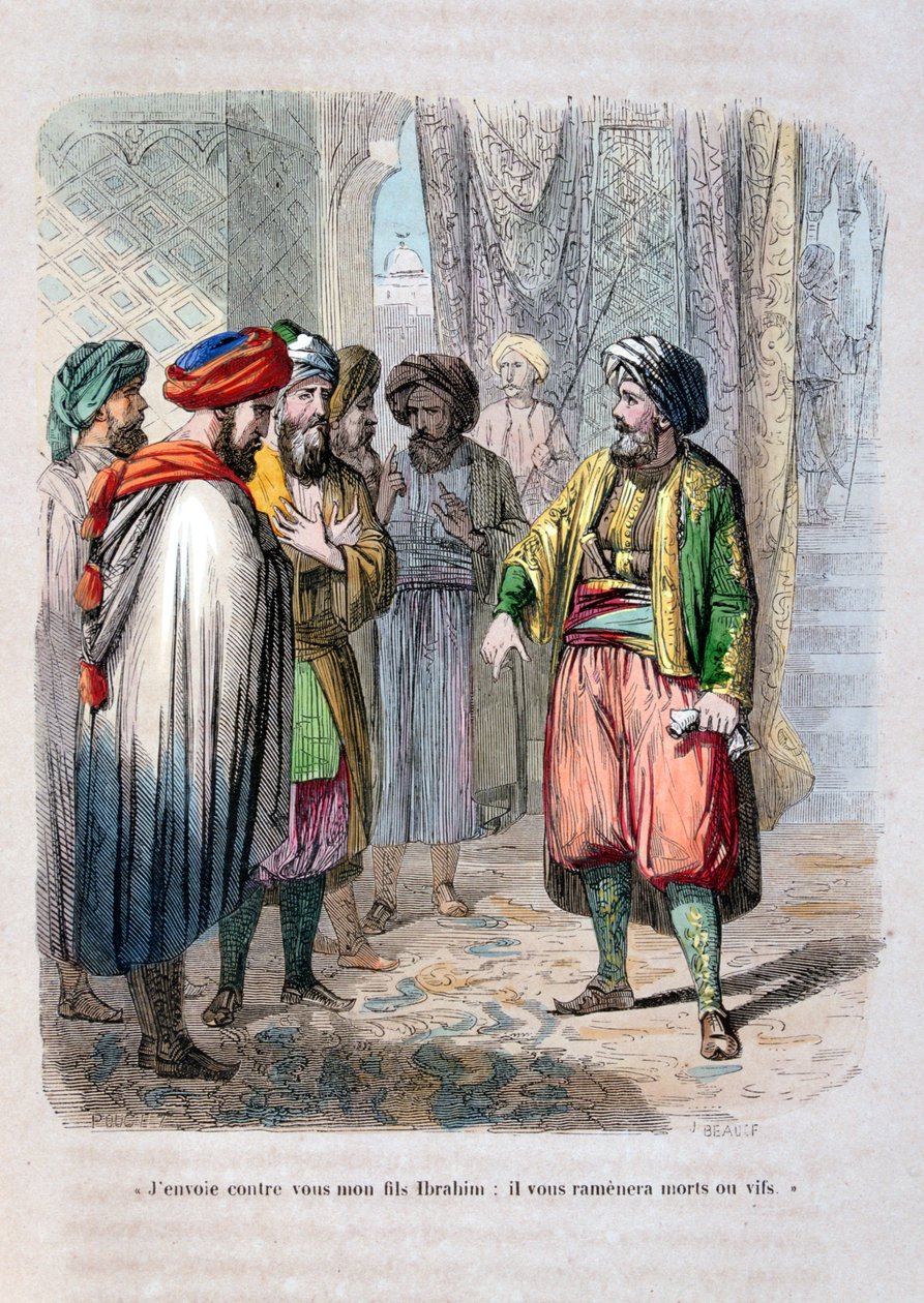 Muhammad Ali sendte sin søn Ibrahim Pasha for at slå det saudiske oprør ned, 1811-1818, 1847 af Jean Adolphe Beauce