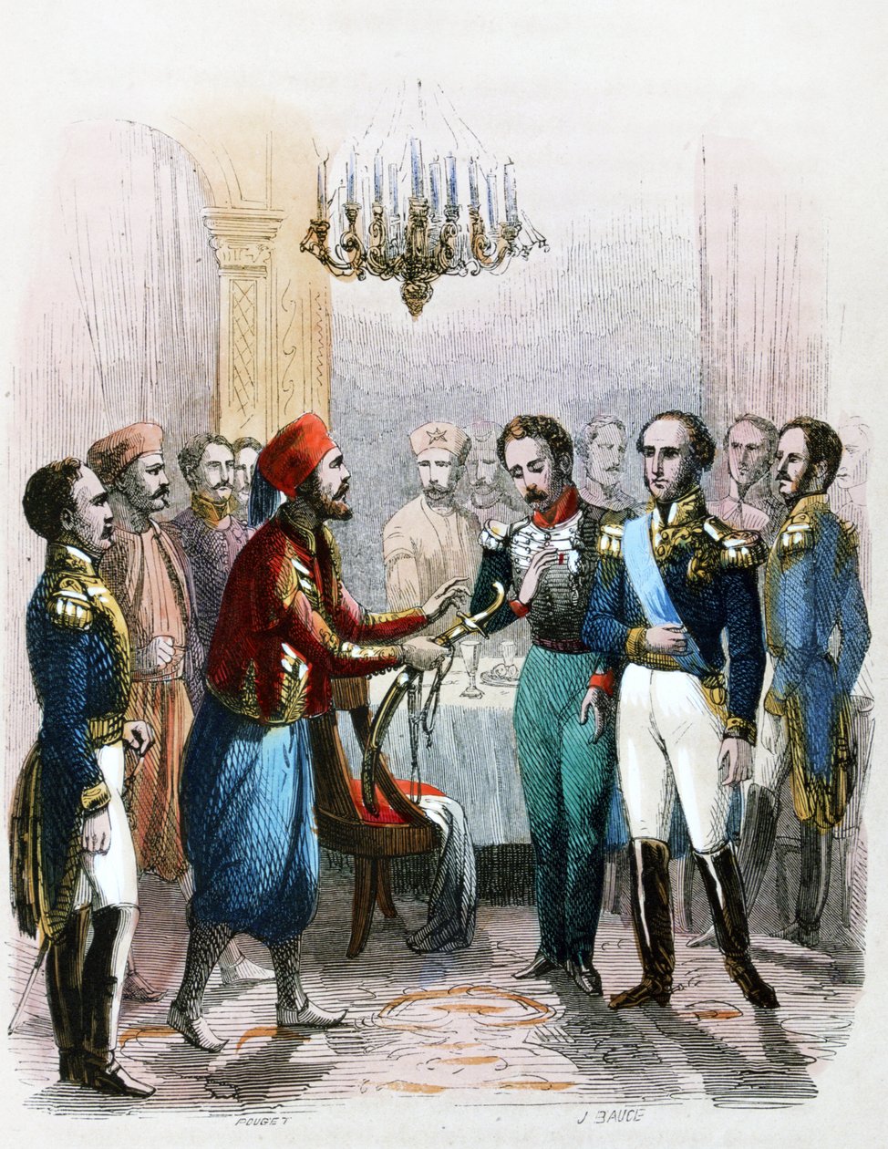 Rencontre entre Ibrahim Pacha (1789-1848) et le colonel Joseph Anthelme Seve (Soliman Pacha, Suleyman Pasha ou Soliman al-Fransawi Pasha). af Jean Adolphe Beauce
