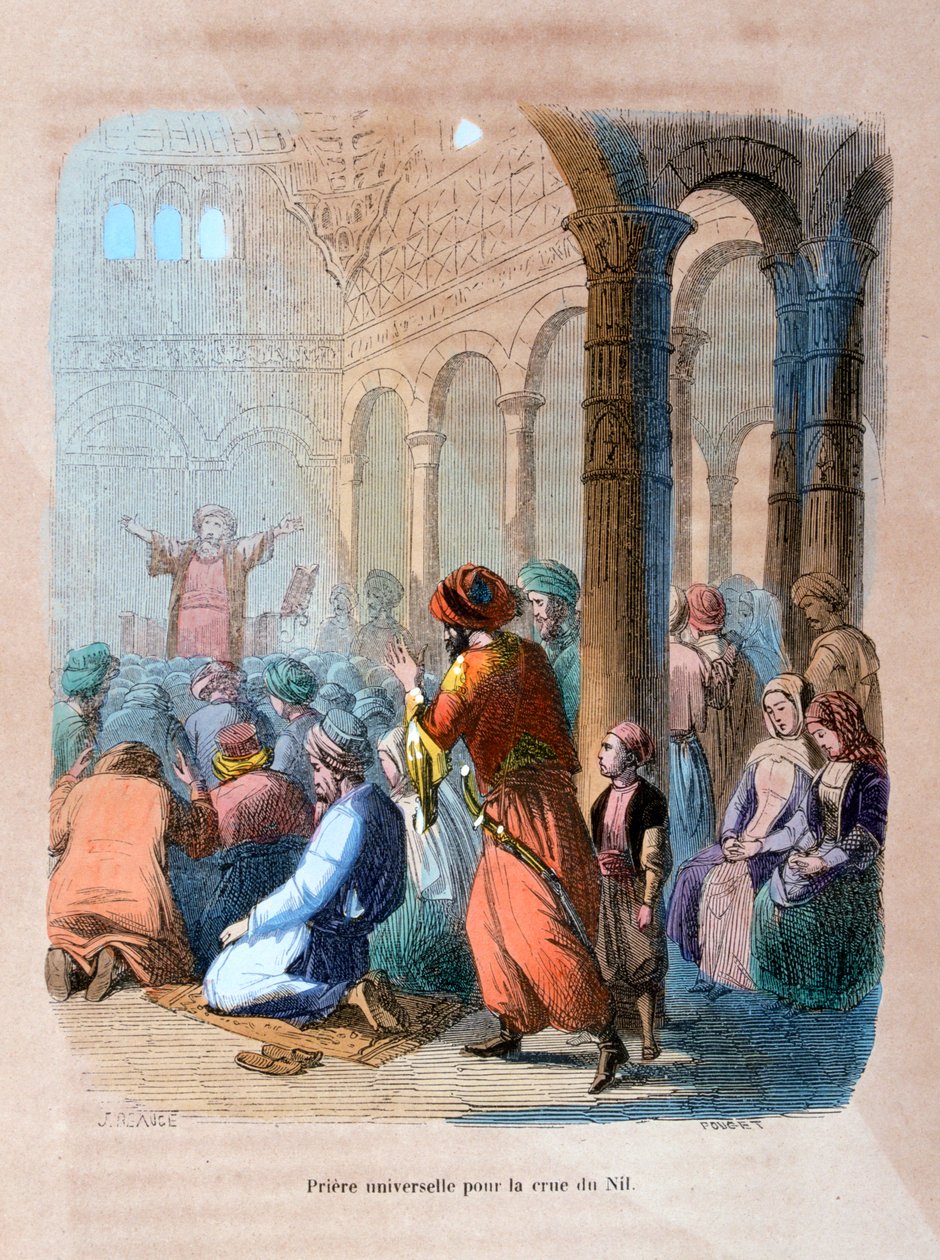 Universel bøn for oversvømmelsen af Nilen, Egypten, c1847 af Jean Adolphe Beauce
