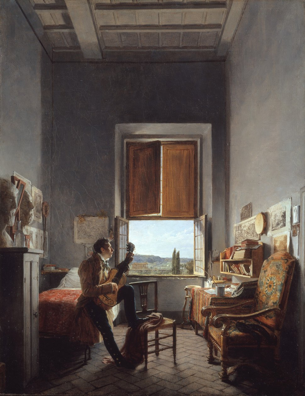 Léon Pallière 1787-1820 på sit værelse i Villa Medici, Rom, 1817. af Jean Alaux