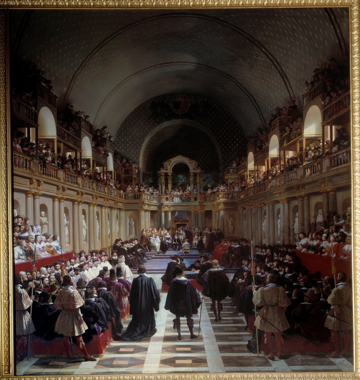 Generalstaterne i Paris 27. oktober 1614 Forsamlingen blev afholdt i Louvre, kong Ludvig XIII præsiderede den sammen med sin mor Marie de Medicis. Maleri af Jean Alaux (1786-1864), dit le Romain af Jean Alaux