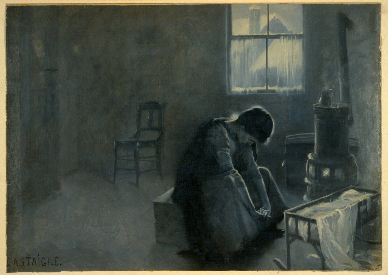 Det har været en hård vinter, pub. 1893 (farvelitografi) af Jean Alexandre Michel Andre Castaigne
